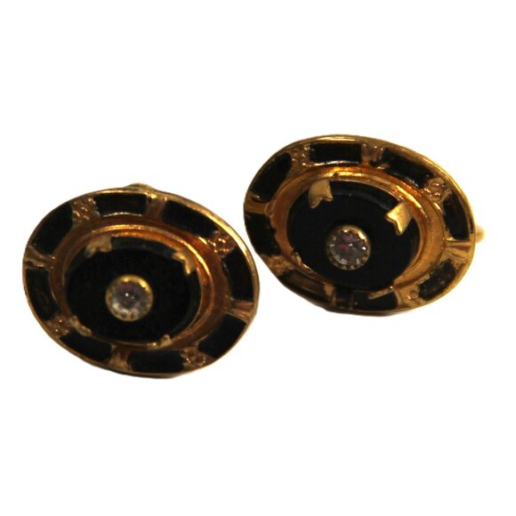 ESTATE ANTIQUE VICTORIAN 14KT GOLD DIAMOND & ONYX EARRINGS MOURNING - Picture 1 of 4